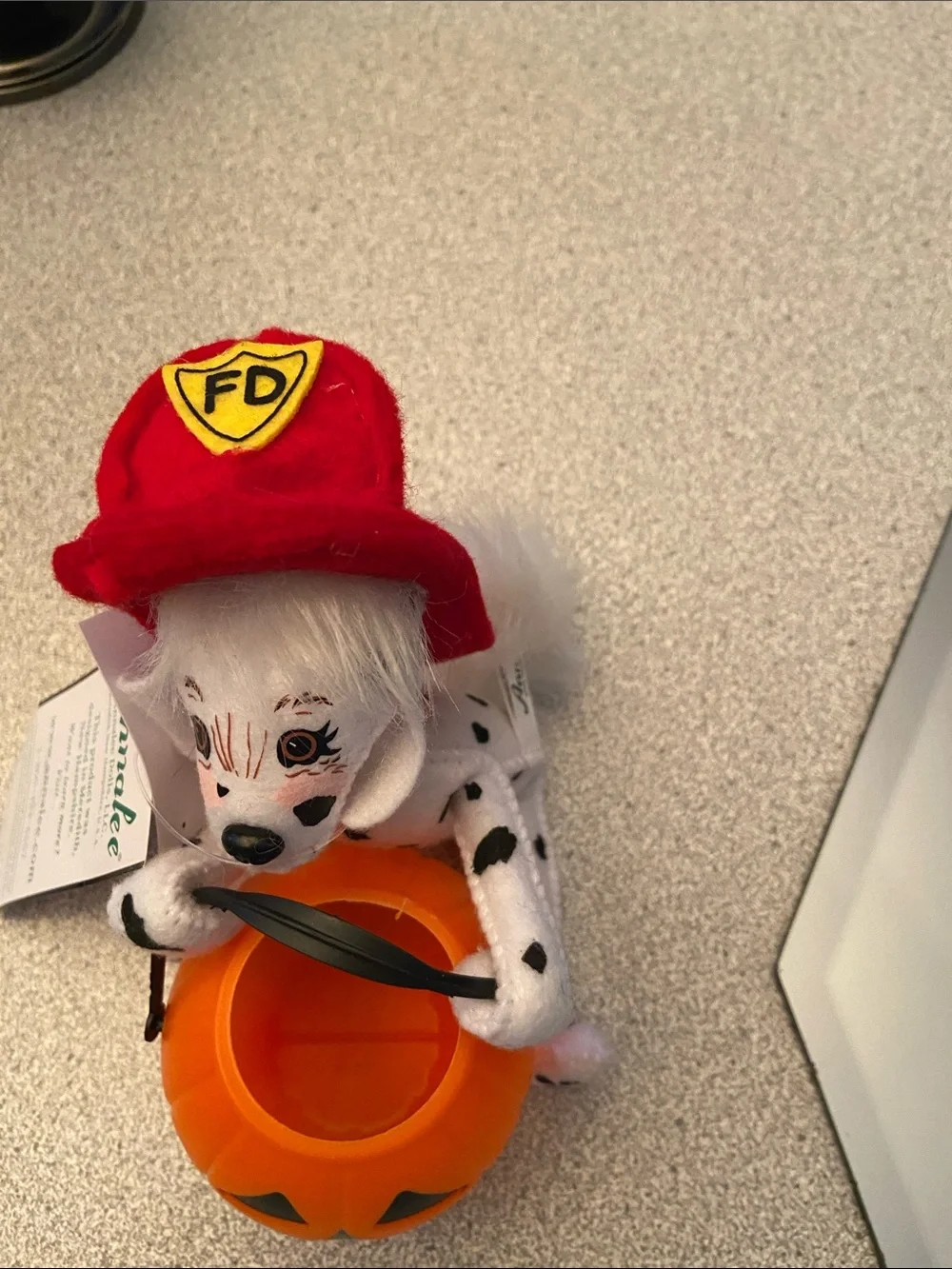 Red Firefighter Dalmatian Trick-or-Treat Plush with Orange Pumpkin Pail Annalee